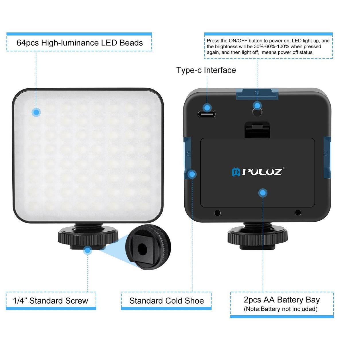 Vlogging Live Broadcast Kit With Led Fill Light Microphone Tripod Mount & Cold Shoe Head - Blue