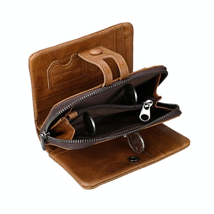 Zip Rfid Crazy Horse Leather Wallet - Brown - Blue