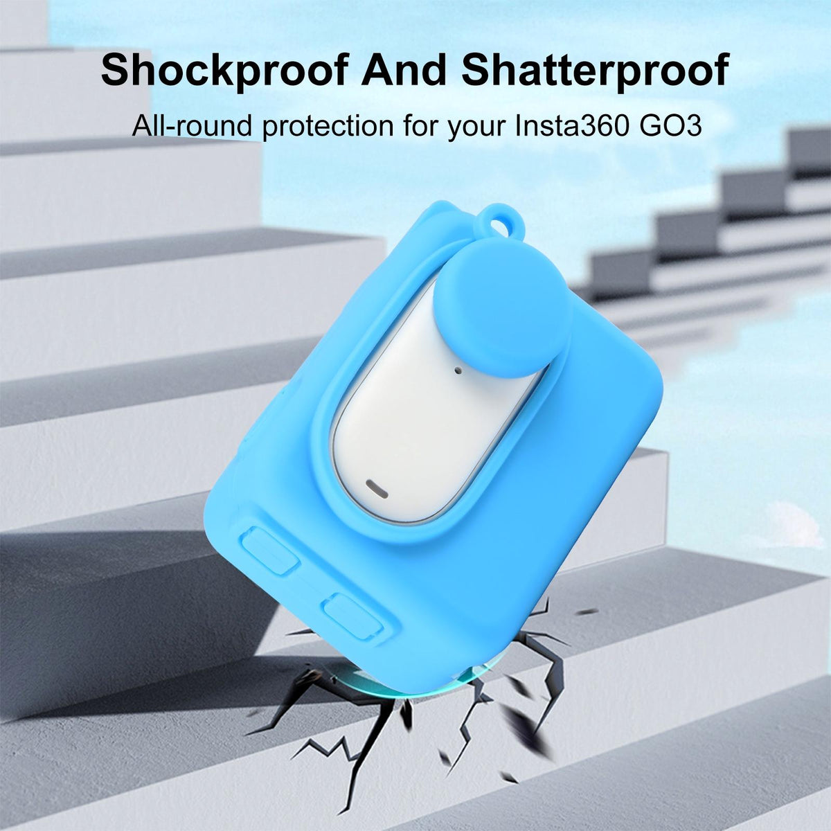 Insta360 Go 3 Charging Case with Silicone Cover Lens Cap and Strap - Blue