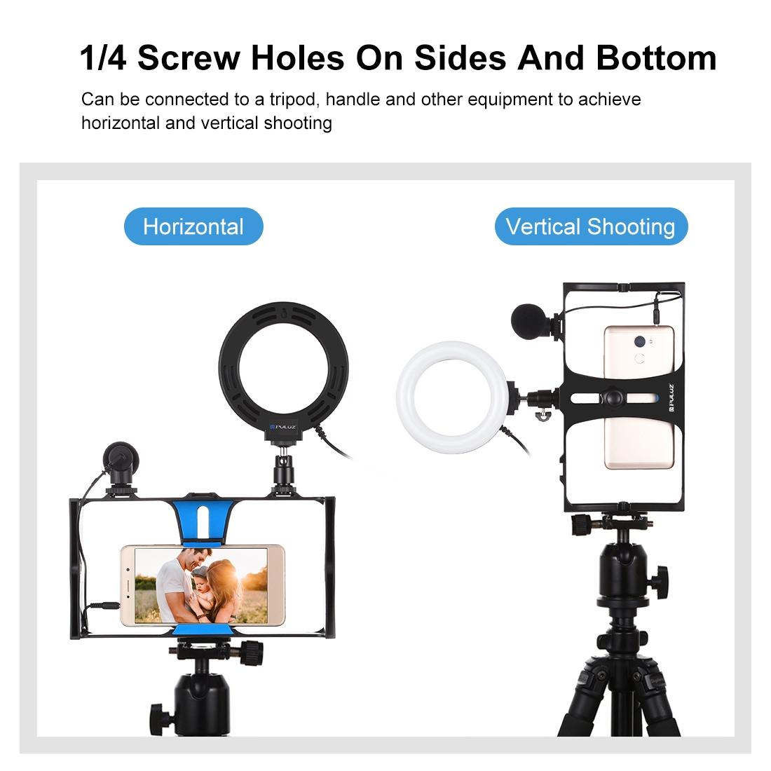 3-In-1 Vlogging Kit With Smartphone Rig Microphone And Led Ring Light - Blue