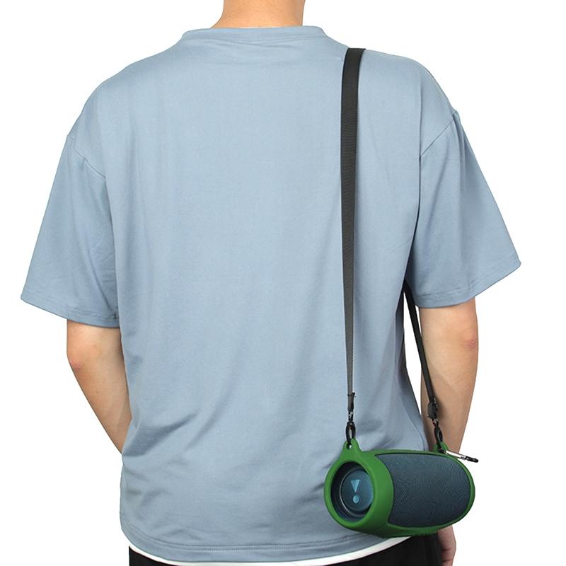 Portable Silicone Speaker Cover with Shoulder Strap & Carabiner for Jbl Charge 5 - Blue