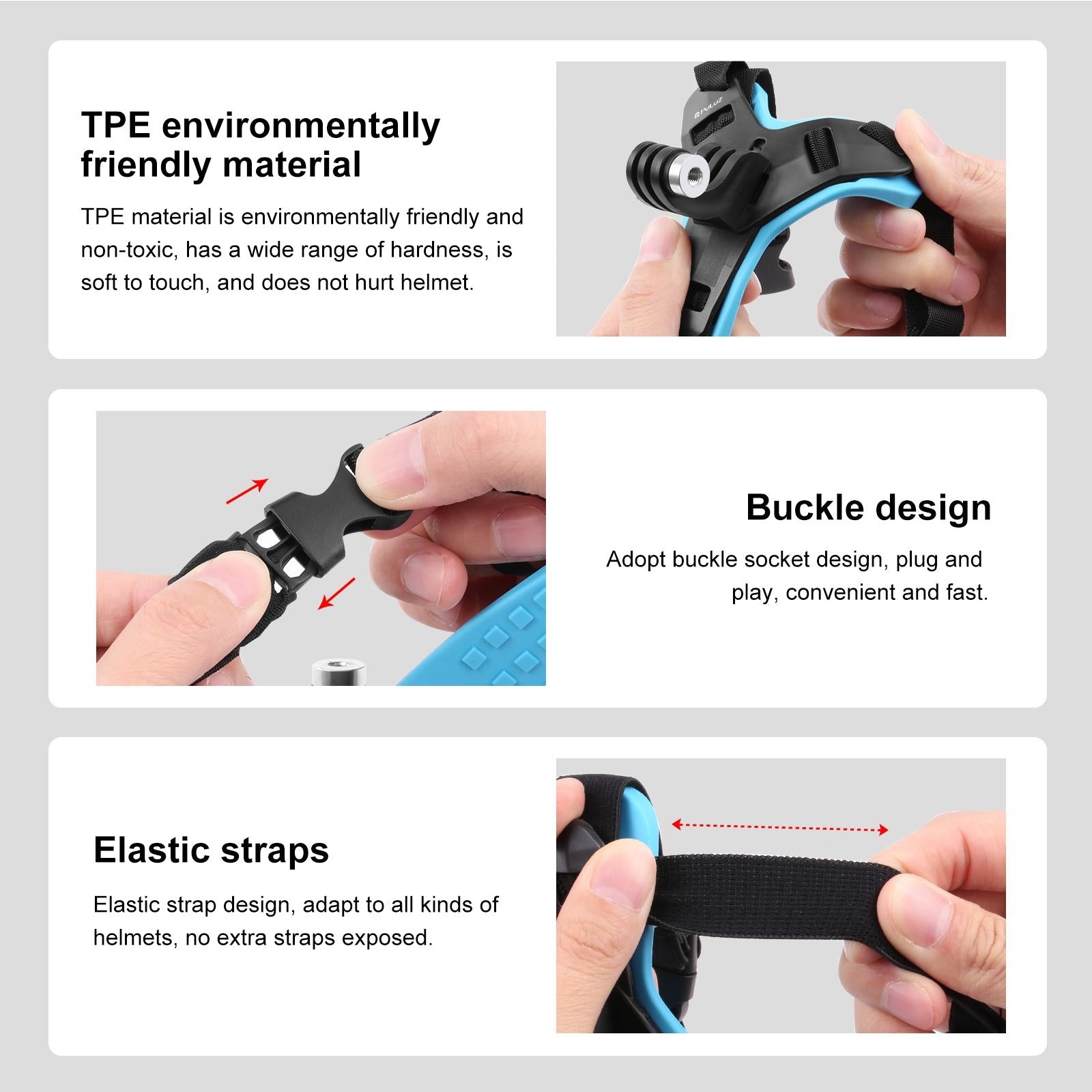 Universal Chin Strap Mount for Action Cameras - Blue