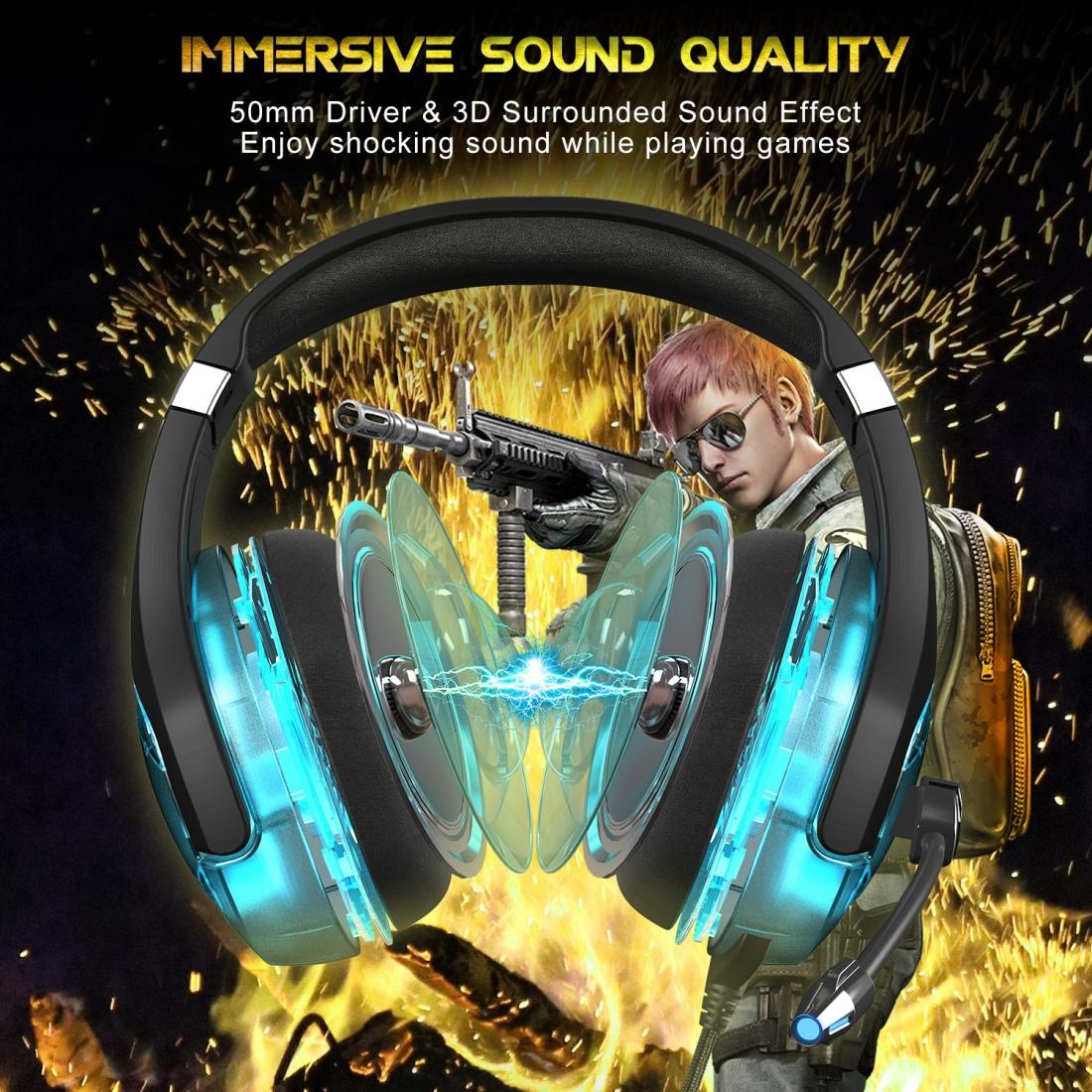 Surround Gaming Headset With Mic & Led - Black Blue