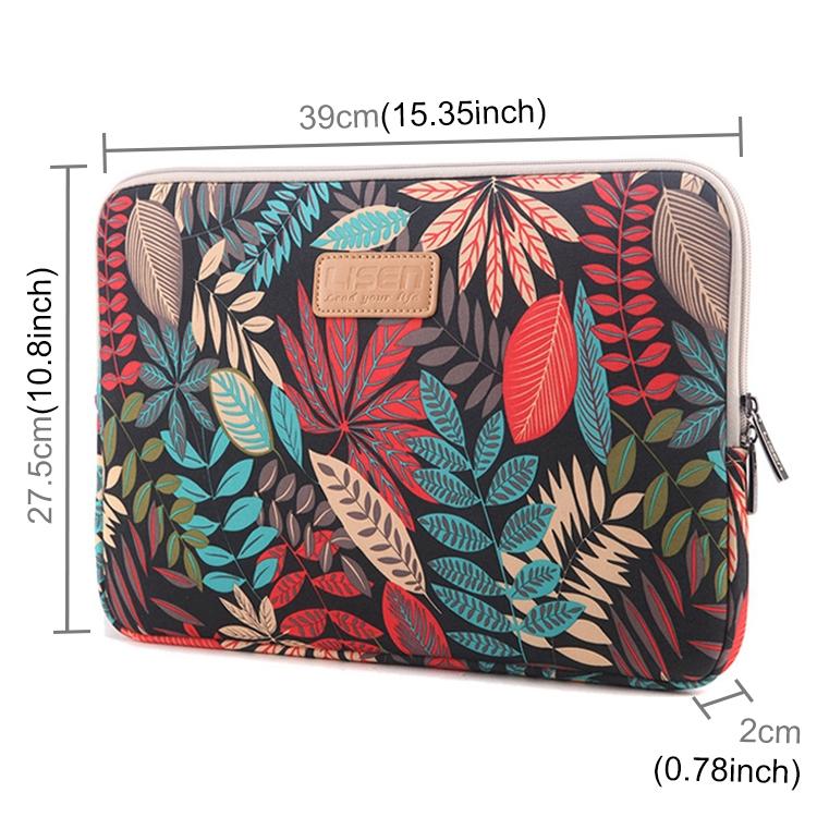 15.6 Inch Laptop Sleeve Case with Zipper for Macbook Samsung Sony Dell Alienware Chuwi Asus Hp - Colourful Leaves Design - Blue