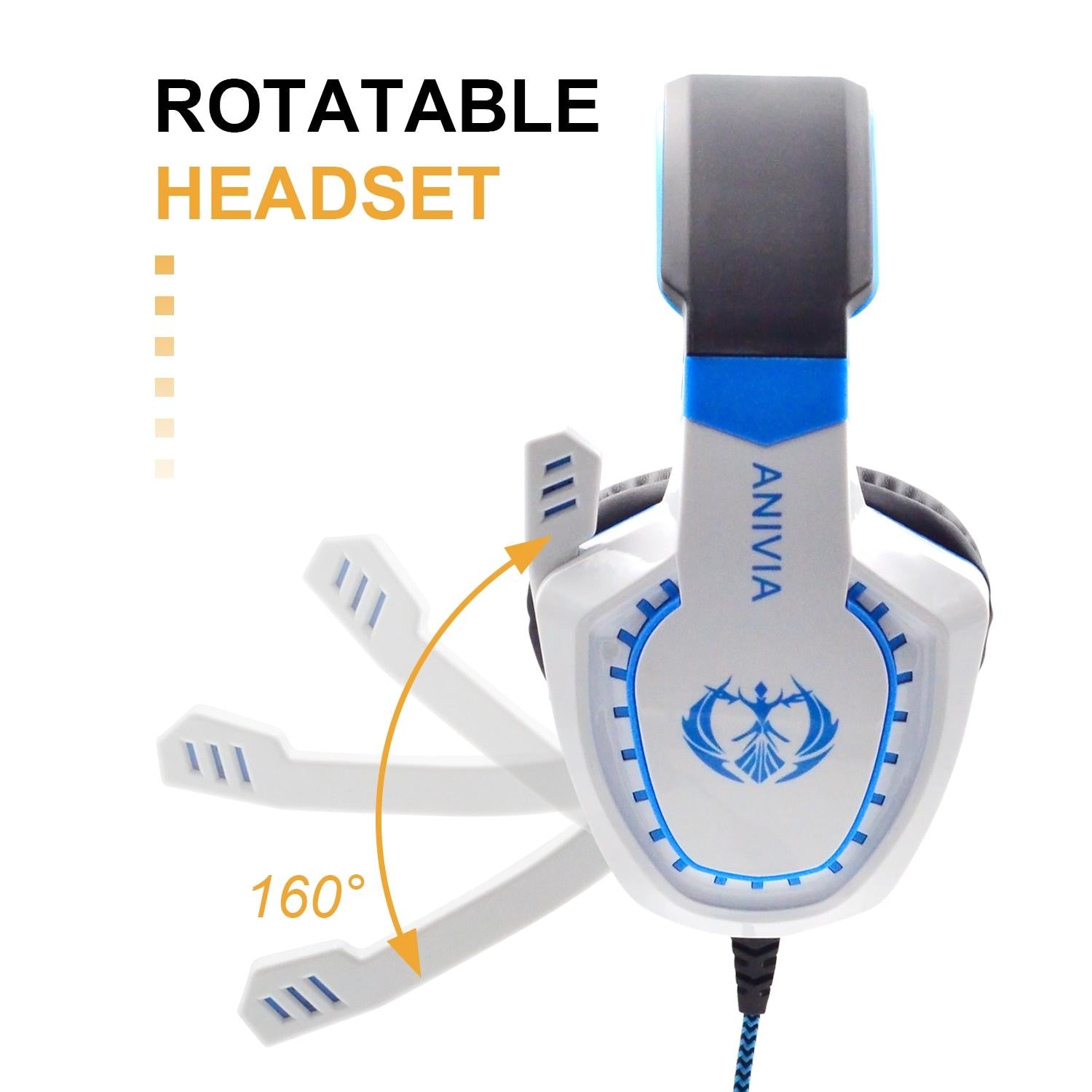 3.5Mm Noise-Canceling Gaming Headset With Retractable Mic 2M Cable - White Blue