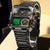 Waterproof Square Multifunctional Sports Quartz Watch - Black Steel-Black-White