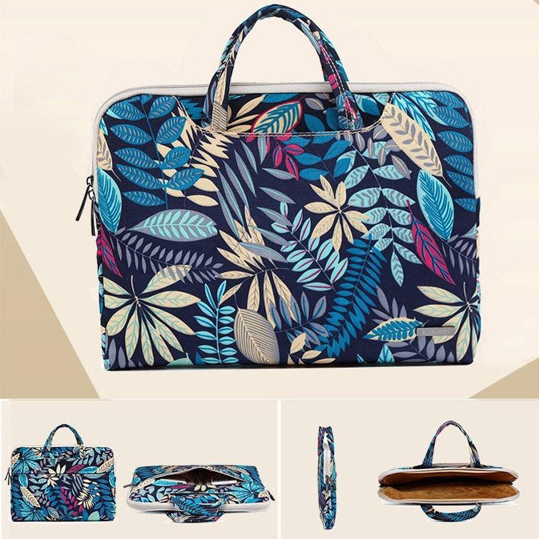 15.6 Inch Simple Business Laptop Bag With Liner - Ls-116 - Canvas Colourful Leaves Blue