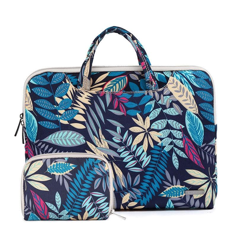 15.6 Inch Simple Business Laptop Bag With Liner - Ls-116 - Canvas Colourful Leaves Blue