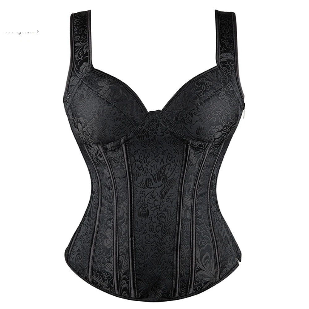 Black Retro Steampunk Padded Corset & Bustier Side Zipper Plus Size - Brown - Xxl