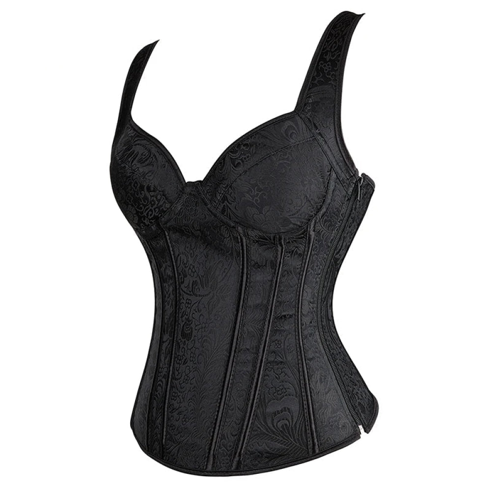 Black Retro Steampunk Padded Corset & Bustier Side Zipper Plus Size - Black - 5Xl
