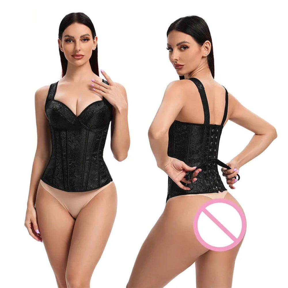 Black Retro Steampunk Padded Corset & Bustier Side Zipper Plus Size - Brown - 6Xl