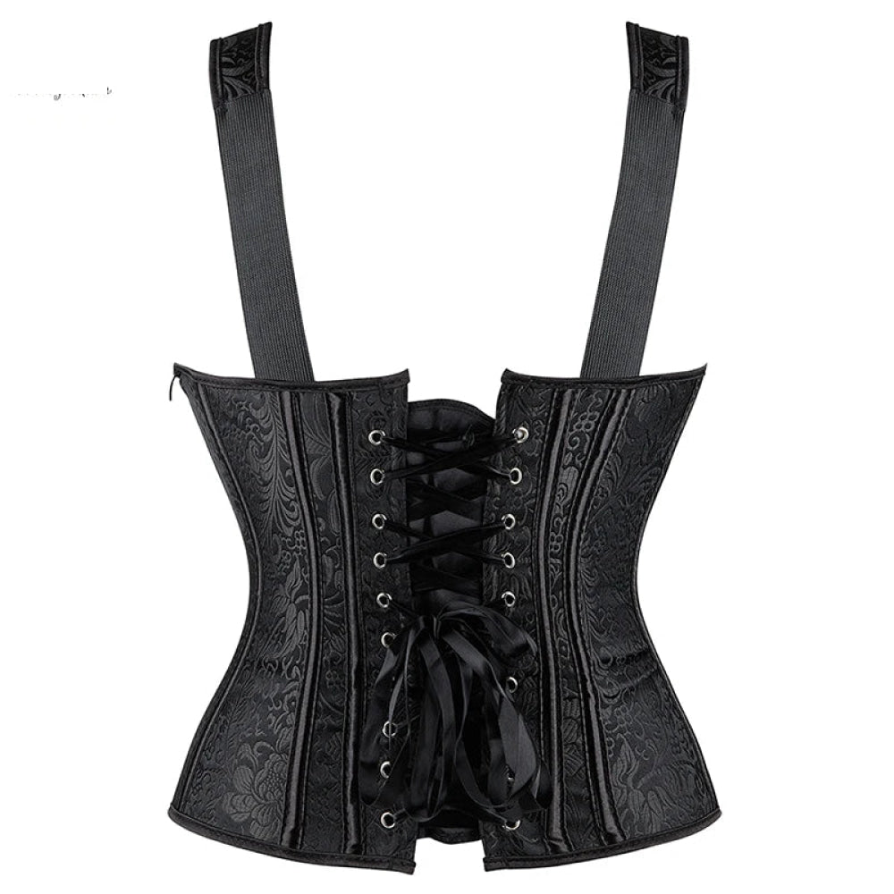 Adjustable Plus Size Steampunk Gothic Corset With G String S To 6Xl - Black - Xl