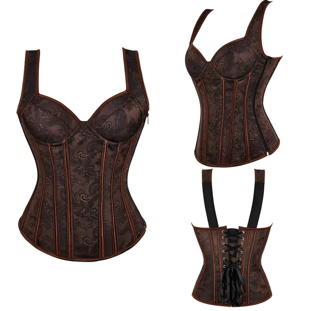 Adjustable Plus Size Steampunk Gothic Corset With G String S To 6Xl - Black - Xl