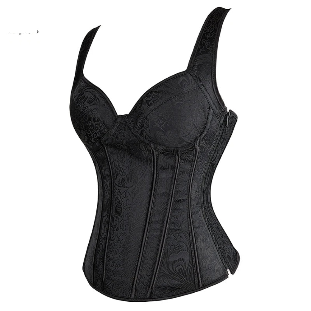 Adjustable Plus Size Steampunk Gothic Corset With G String S To 6Xl - Black - Xxxl
