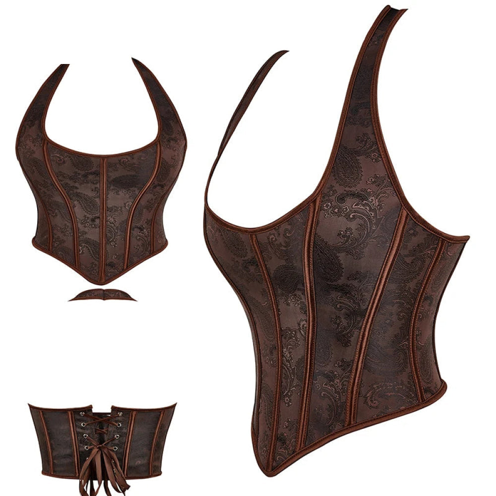 Steampunk Chest Binder Bustier Halter Corset Top For Women Plus Size Retro Corselet - 767 Black - 4Xl
