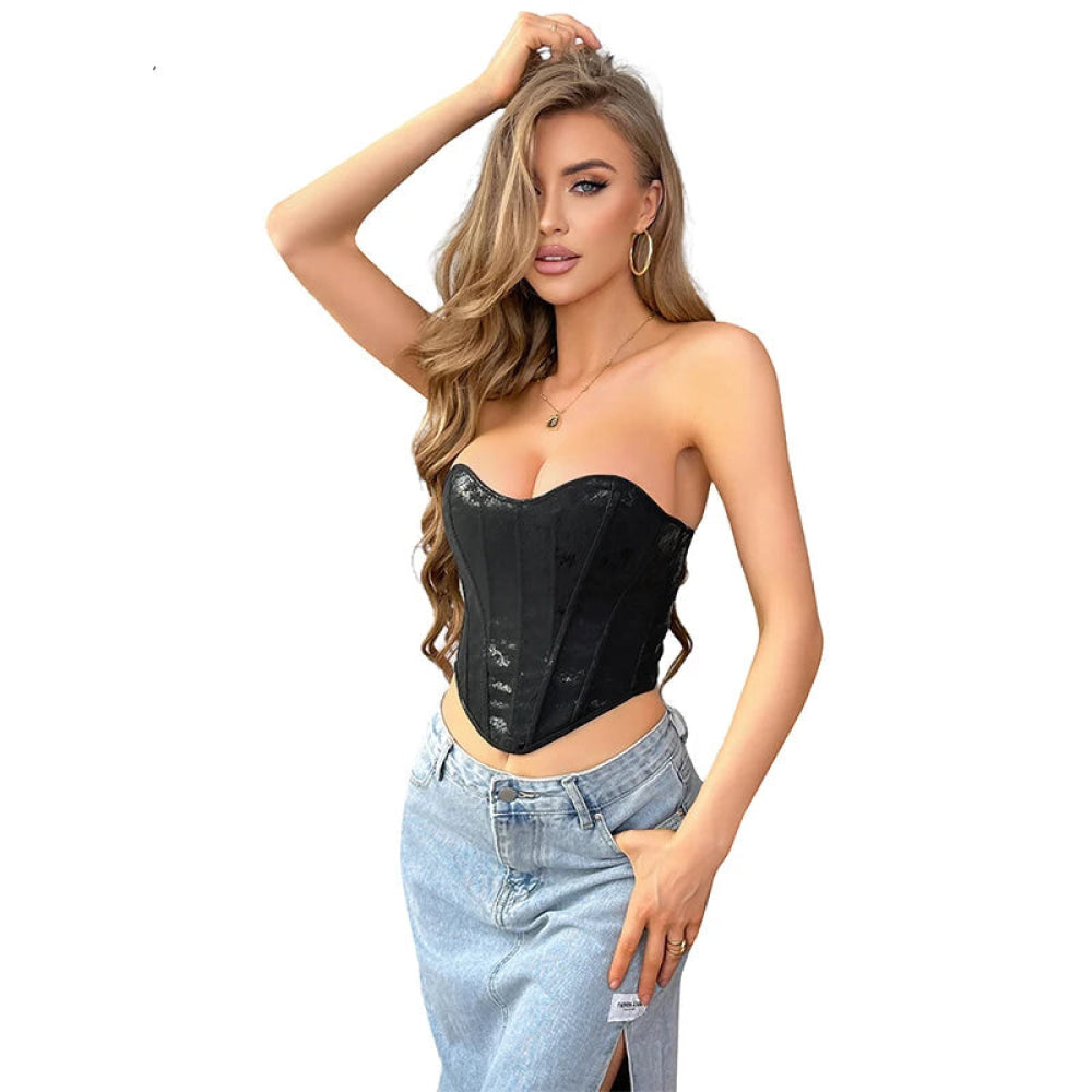 13 Women Gothic Bone-Supported Backless Bustier Pu Leather Corset Top With Back Zipper - Xxl