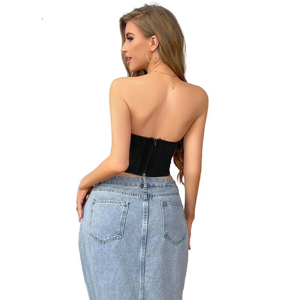 13 Women Gothic Bone-Supported Backless Bustier Pu Leather Corset Top With Back Zipper - Xxl