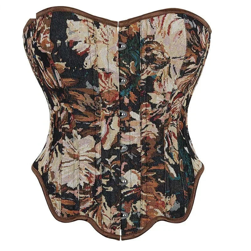 Floral Fishbone Corset Top Retro Bodice Plus Size Xs-Xl Flounce Irregular Bustier - L
