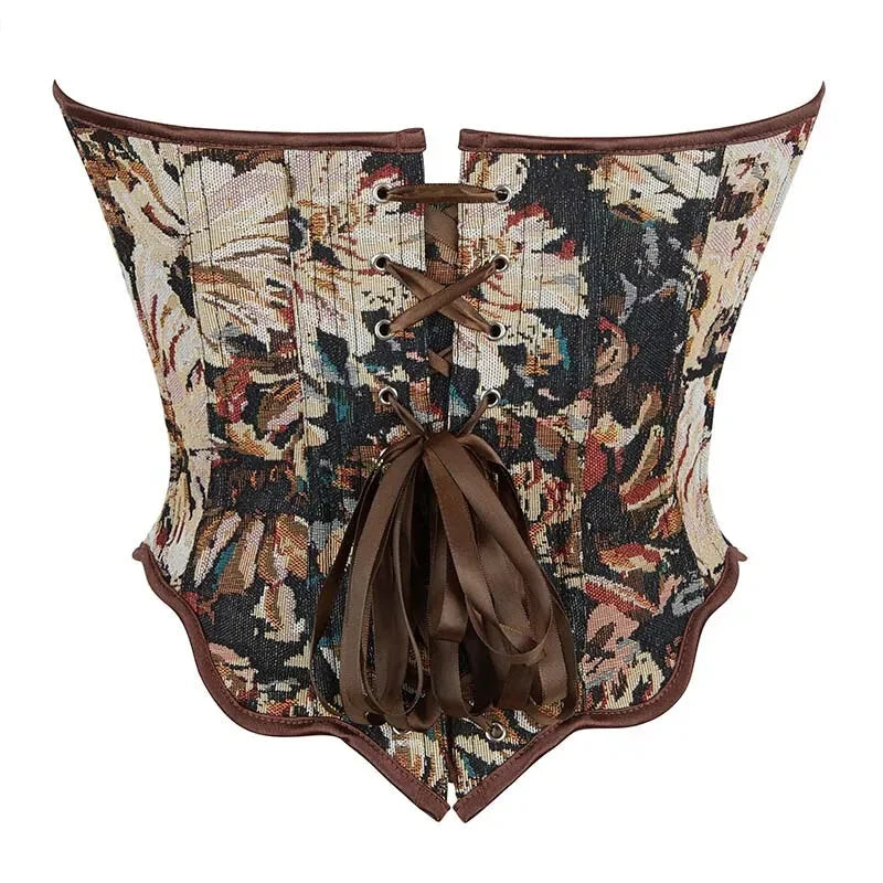 Floral Fishbone Corset Top Retro Bodice Plus Size Xs-Xl Flounce Irregular Bustier - L