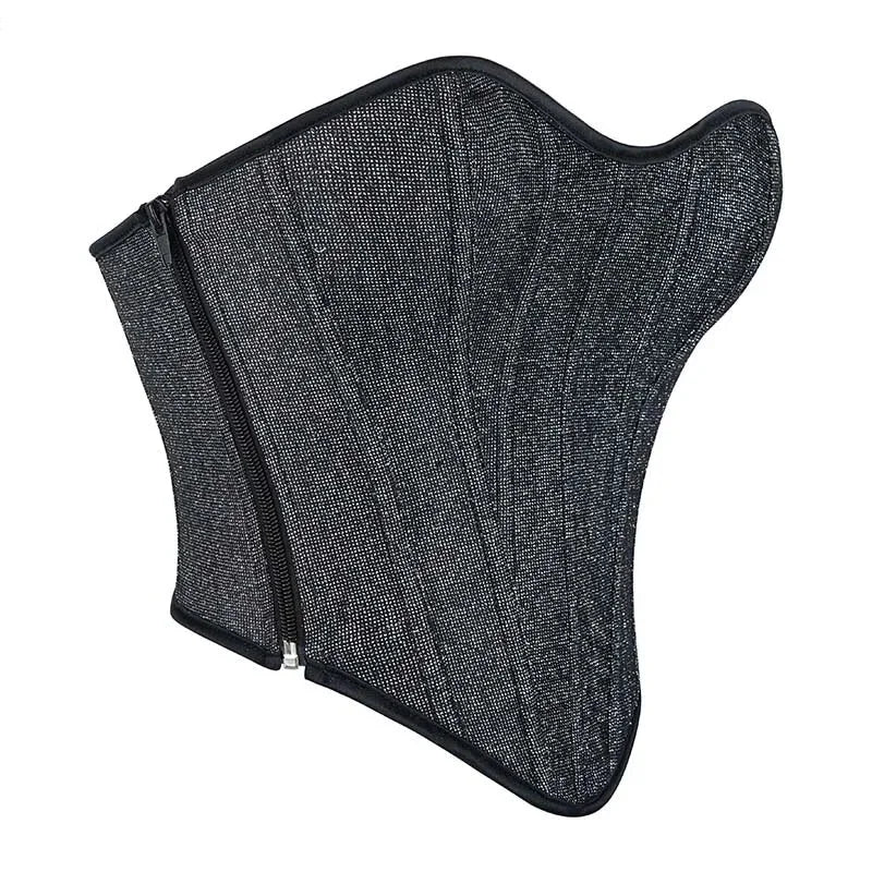 Gray Gothic Punk Crop Top Women Lacing Bandage Bustier With Zipper Plus Size S-Xxl - M