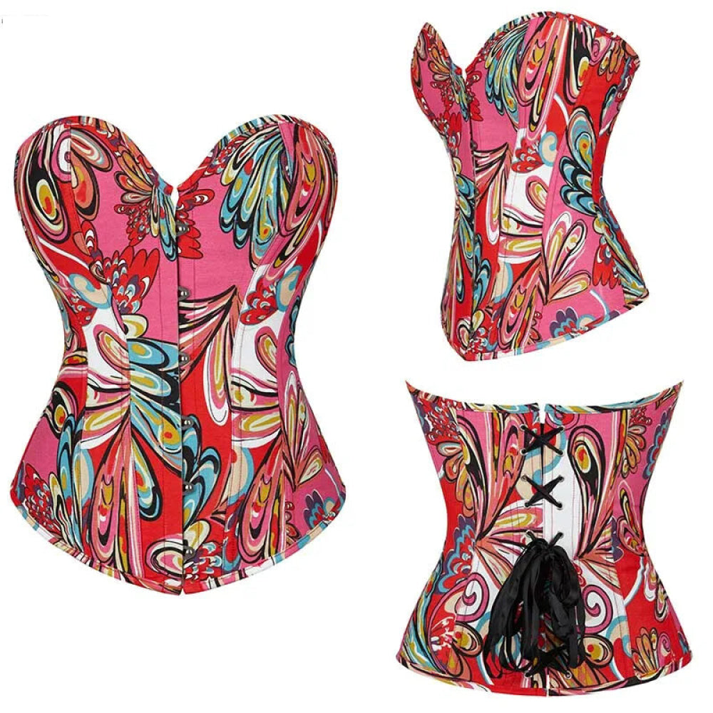 Green Bustier Corset Top With Thong Front 6 Busk Back Lace Plus Size Alluring Lingerie For Busty Women - Blue - L