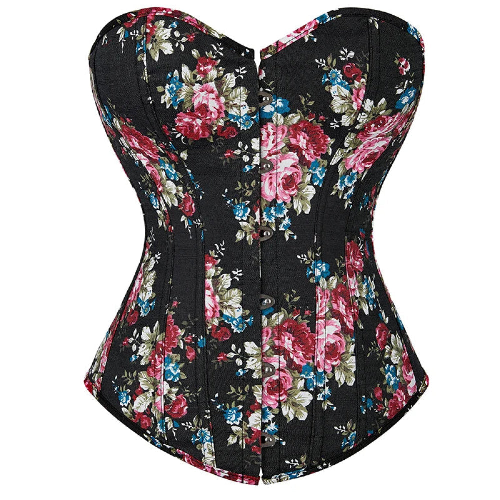 Floral Lace-Up Denim Corset Plus Size S-6Xl Boned Strapless Blue / Black - Blue - L