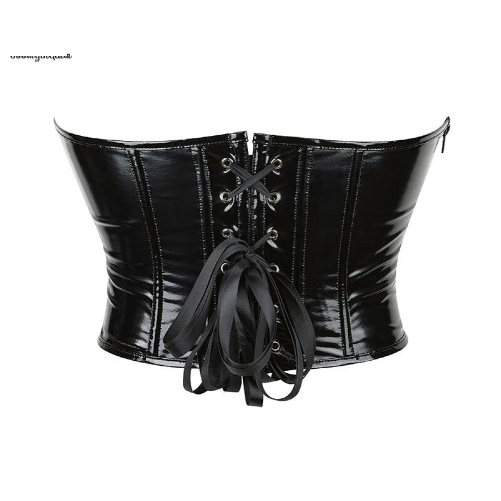 Strapless Bustier Corset Crop Top Plus Size S-6Xl 9 Glue Boned Heart Shape Zipper Closure Synthetic Leather - S