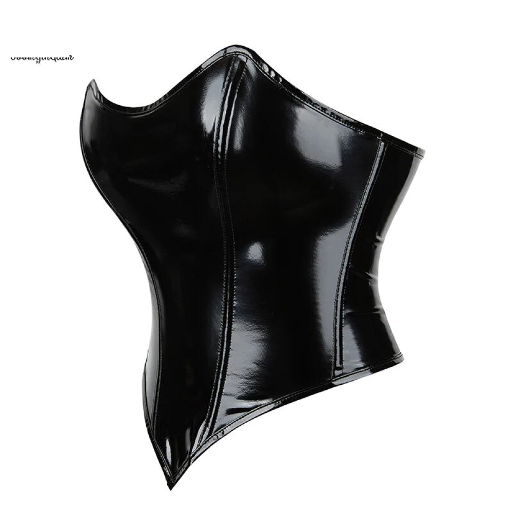 Strapless Bustier Corset Crop Top Plus Size S-6Xl 9 Glue Boned Heart Shape Zipper Closure Synthetic Leather - S