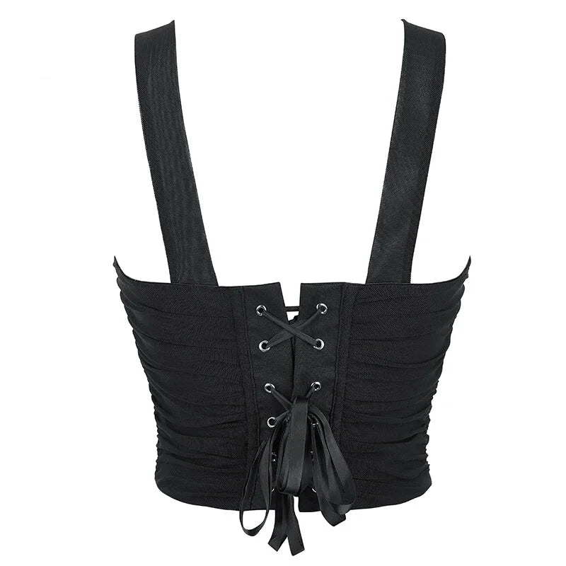 Mesh Bustier Strapless Shapewear With Lace-Up Ruched Hem - S