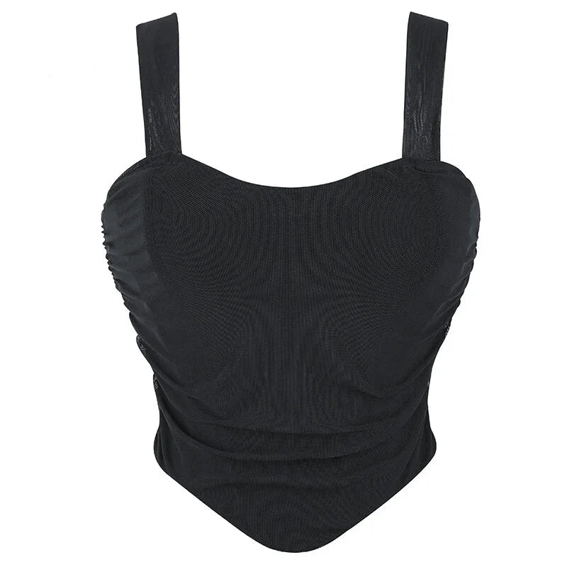 Mesh Bustier Strapless Shapewear With Lace-Up Ruched Hem - L