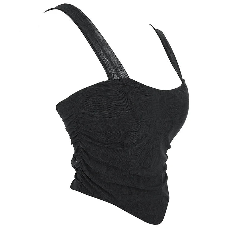 Mesh Bustier Strapless Shapewear With Lace-Up Ruched Hem - M