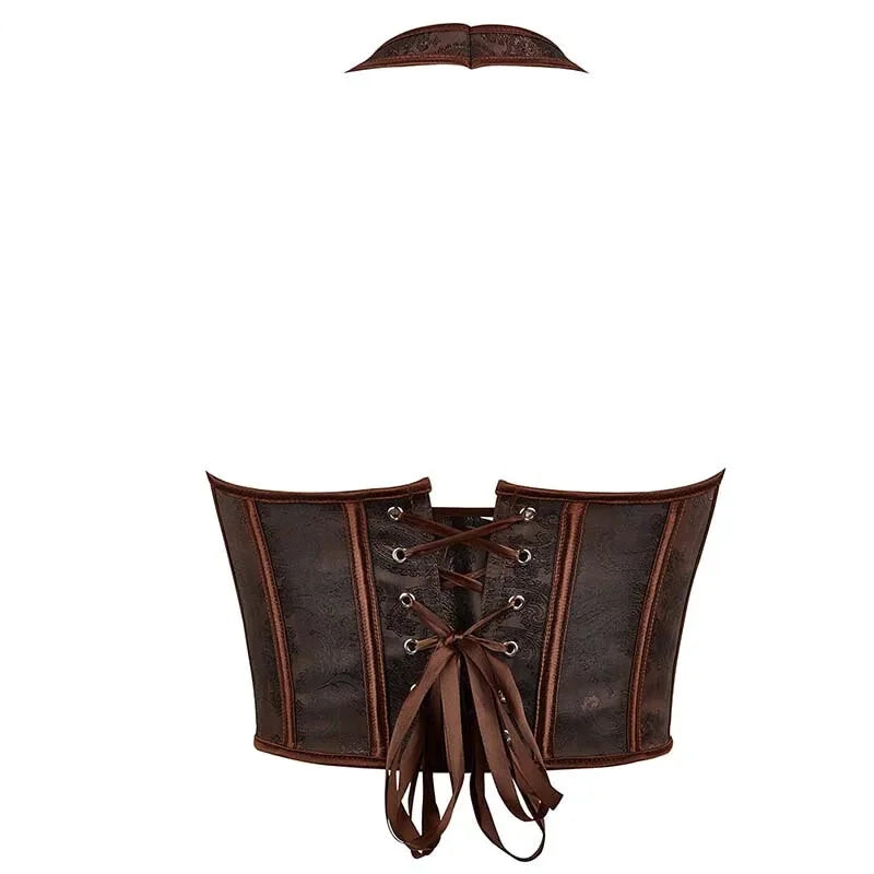 Fish Bone Jacquard Deep V-Neck Corset Crop Top With Halter Neck Plus Size - 4Xl