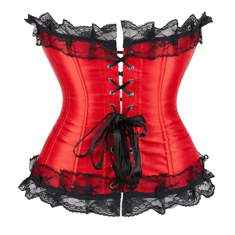 Silk Corselet With Floral Lace Trim Front 6 Busk Closure Plus Size Xs-6Xl Red - S