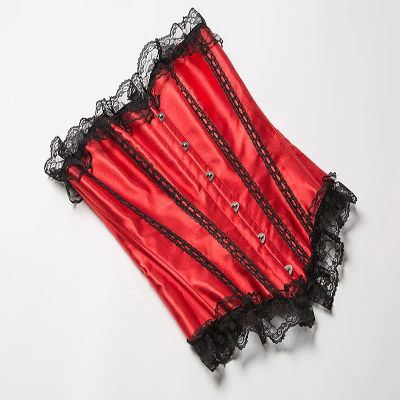 Silk Corselet With Floral Lace Trim Front 6 Busk Closure Plus Size Xs-6Xl Red - Xxxl