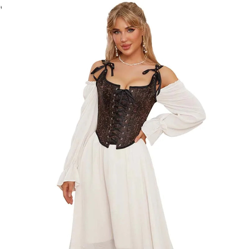 Steampunk Retro Bustier Strap Vest Tank Top Coffee Corset Plus Size Xs-6Xl - S