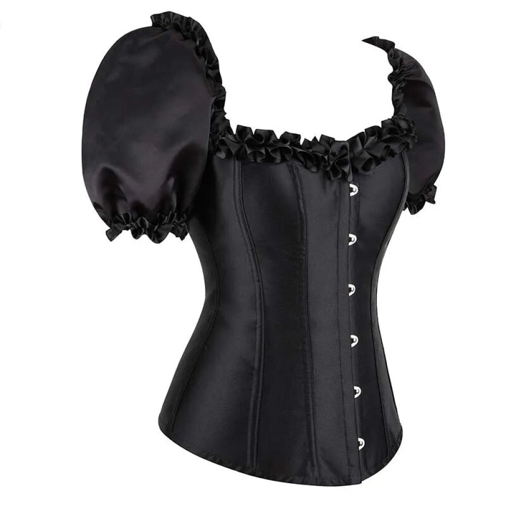 Black Lace-Up Ruffled Corset Bustier Plus Size S-6Xl - 5Xl