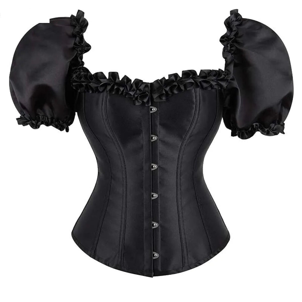 Black Lace-Up Ruffled Corset Bustier Plus Size S-6Xl - L