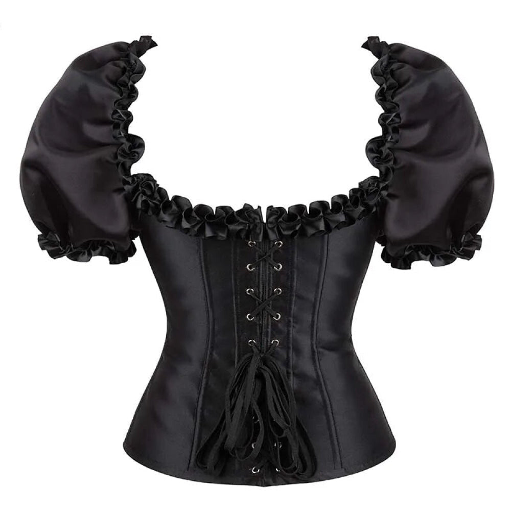 Black Lace-Up Ruffled Corset Bustier Plus Size S-6Xl - Xxxl
