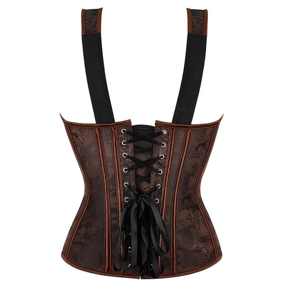 Steampunk Jacquard Lace-Up Shoulder Strap Corset Padded Bustier With Zip - Xl