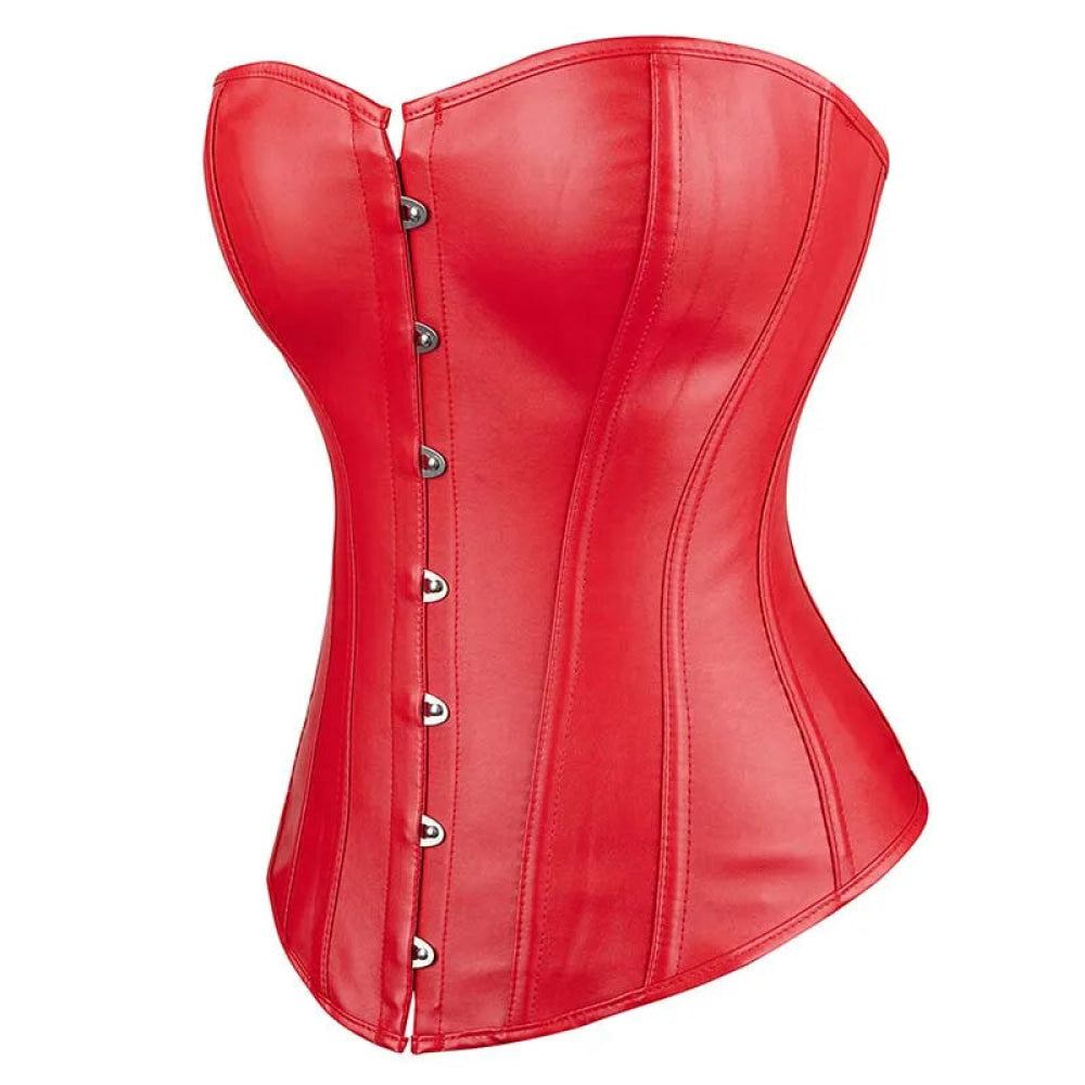 Black Leather Plus Size Corset Slimming S-6Xl Bustier With Lace-Up Boning And Pleated Design - Red - Xl