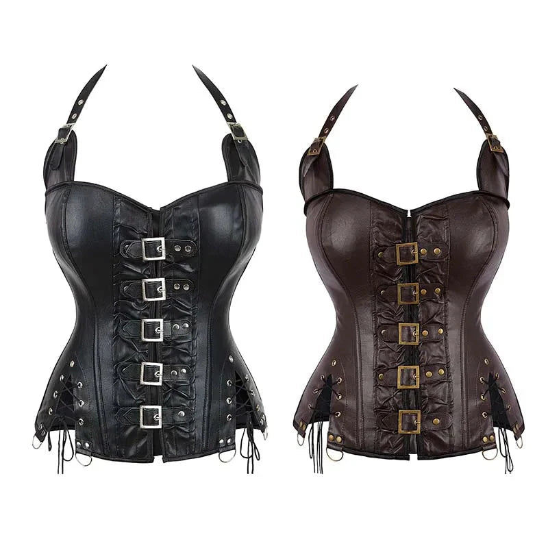 Steampunk Corselet With Zip & Buckle Women Gothic Fishbone Corset - Black - M