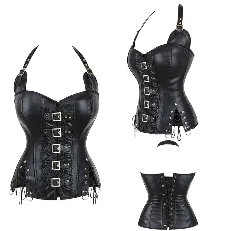 Steampunk Corselet With Zip & Buckle Women Gothic Fishbone Corset - Black - Xl