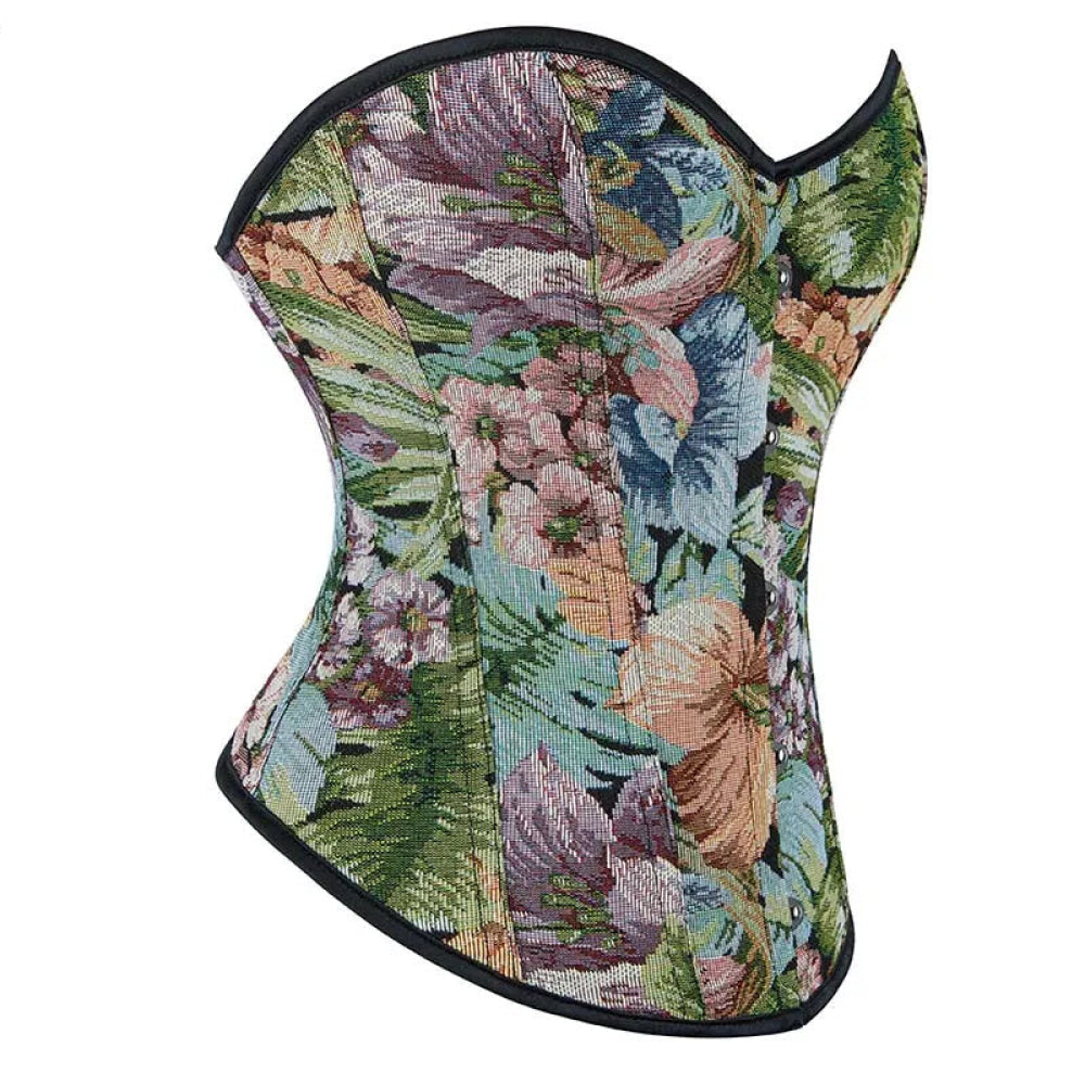 Floral Print Overbust Corset Monet Garden Style Lace Up Slimming Shapers - Xl