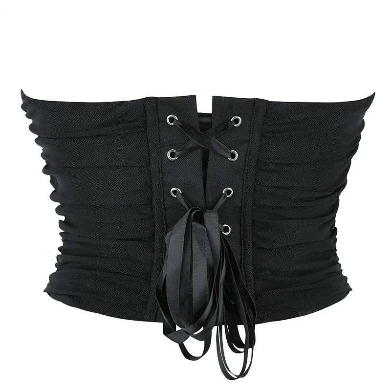 Fishbone Support Black Overbust Corset Plus Size S-Xxxl Lace Up Boned Asymmetrical Design - Xl