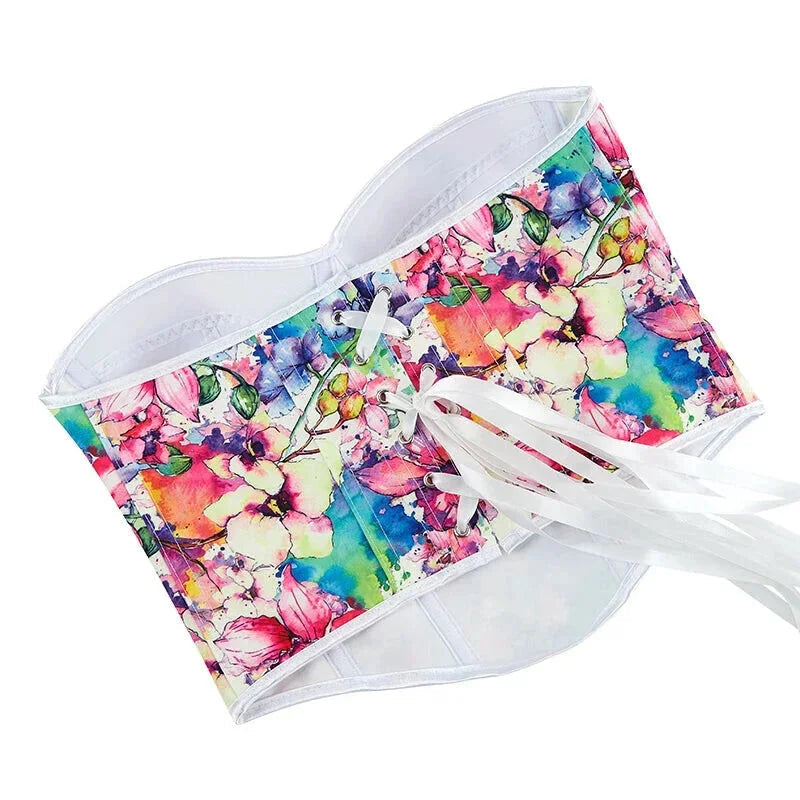 Floral Print Lace Bustier Plus Size S-Xxl Strapless Corset With Boning And Lace-Up Closure - L