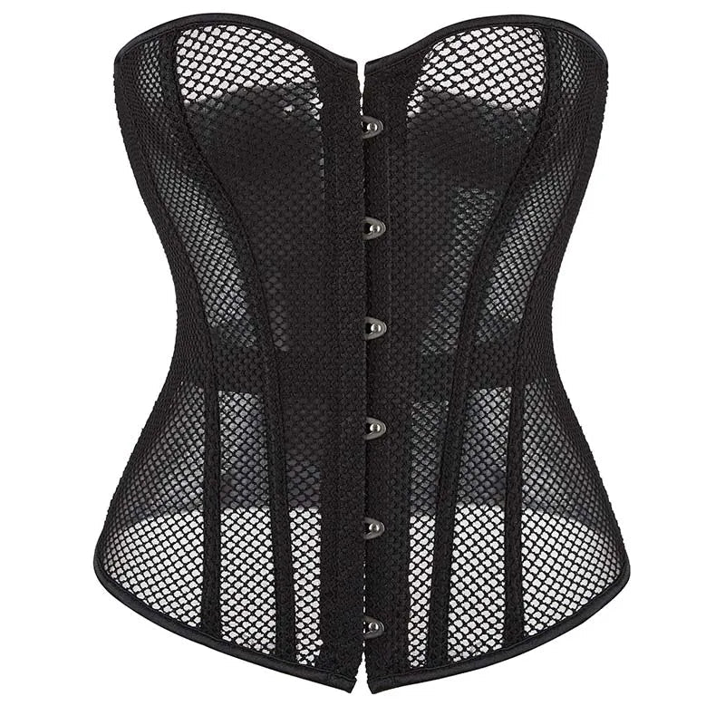 Transparent Gothic Corset With Thong Plus Size S-6Xl Mesh Net Lingerie Bustier - 4Xl