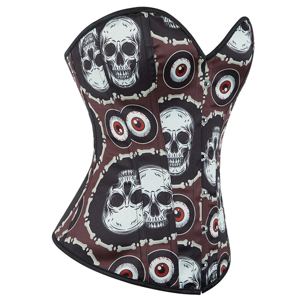 Skull Print Gothic Corset Front Busk Closure Lace Up Boned Plus Size Xs-Xl - L