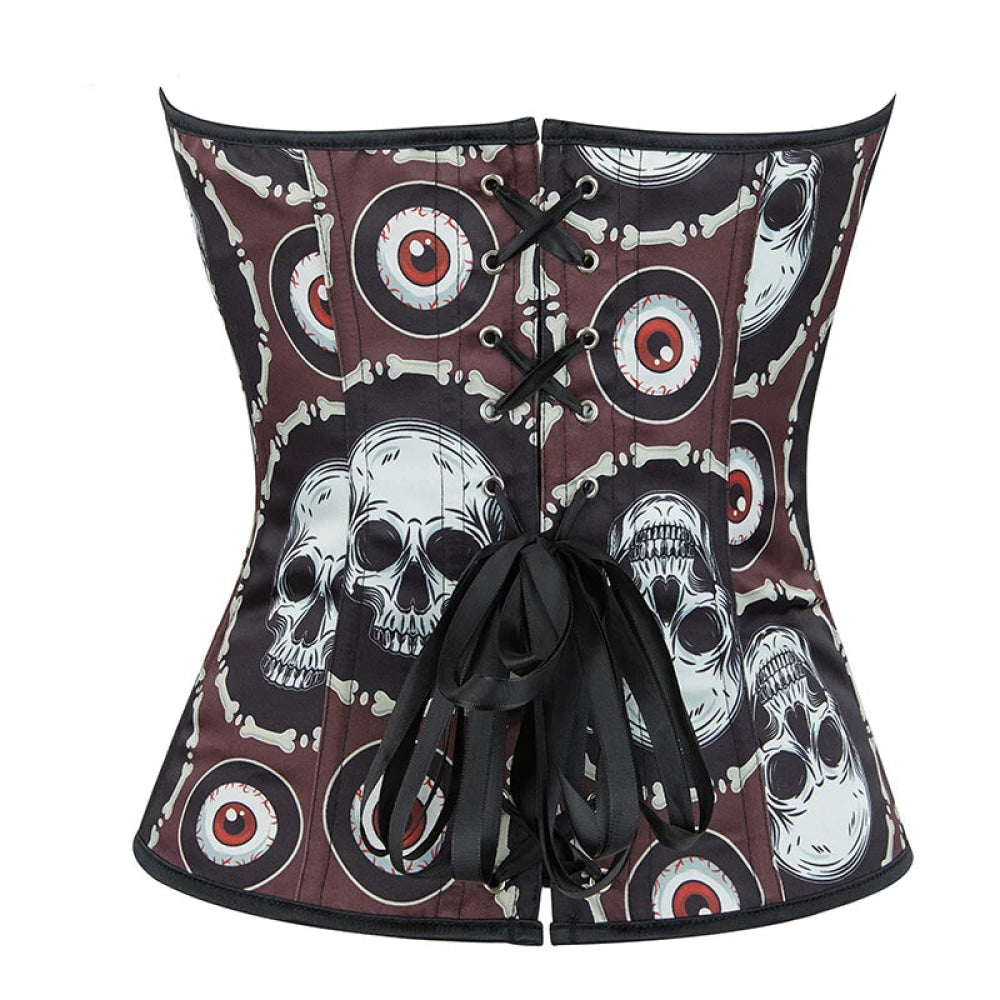 Skull Print Gothic Corset Front Busk Closure Lace Up Boned Plus Size Xs-Xl - M