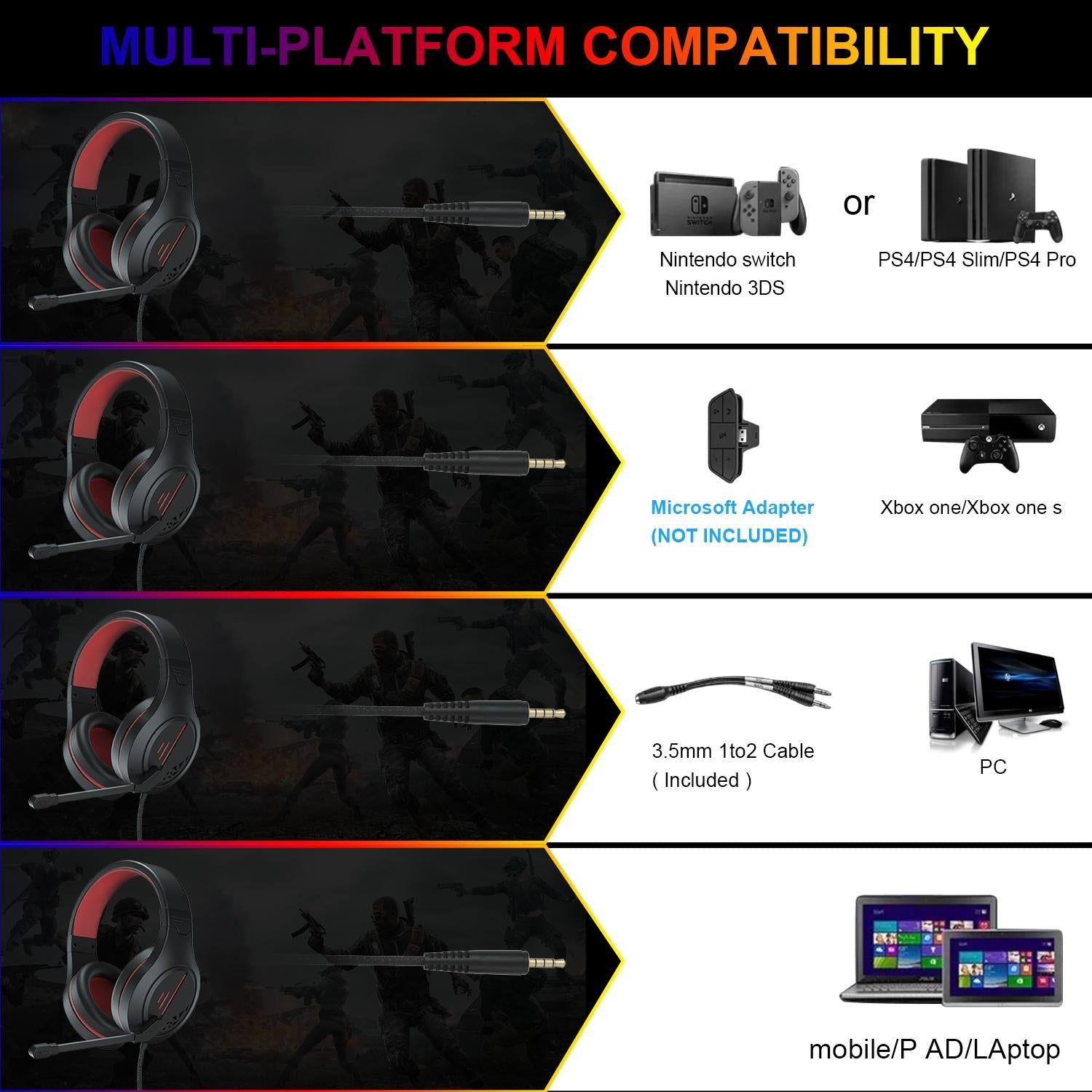 3.5Mm Noise-Canceling Gaming Headset With Retractable Mic - Purple