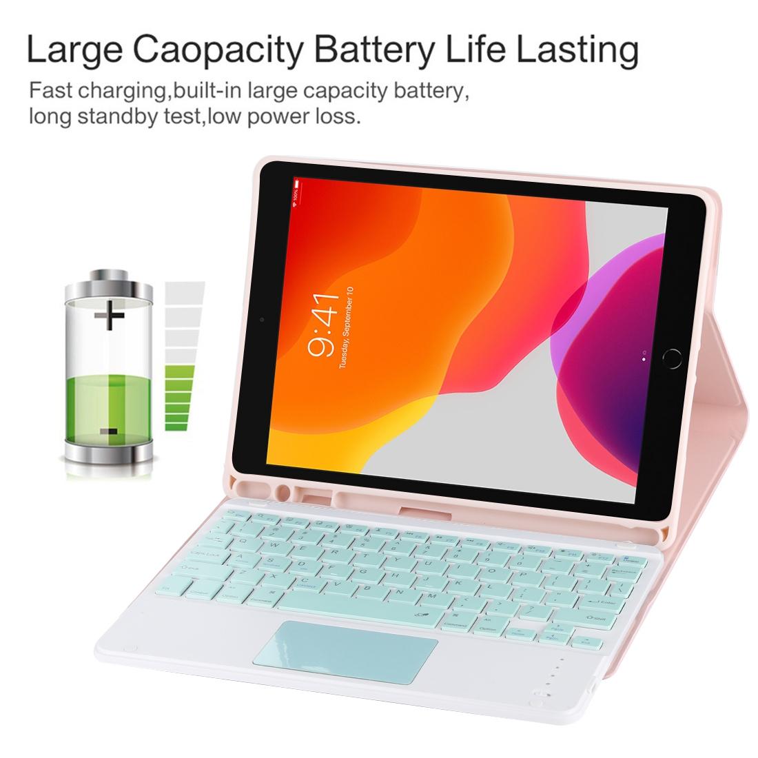 Bluetooth Keyboard & Tablet Case For Ipad 10.2 / Ipad Air 2019 - Detachable Touch Pad Pen Slot Holder - Microfiber Leather - Purple